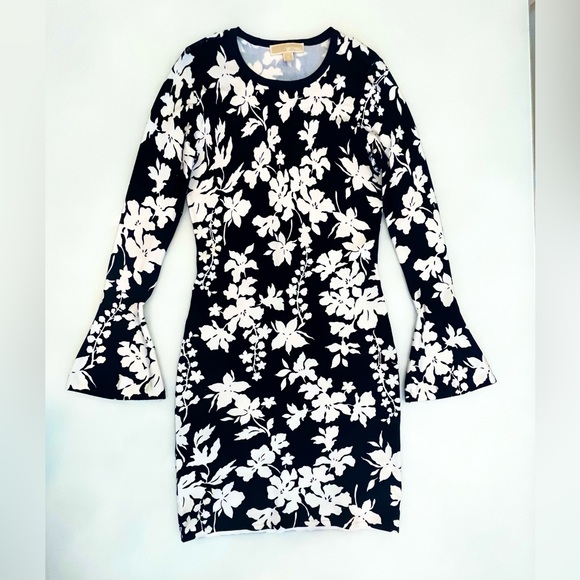 Michael Khors Floral Stretch-Viscose Bell-Cuff Dress Size Small - Picture 3 of 7